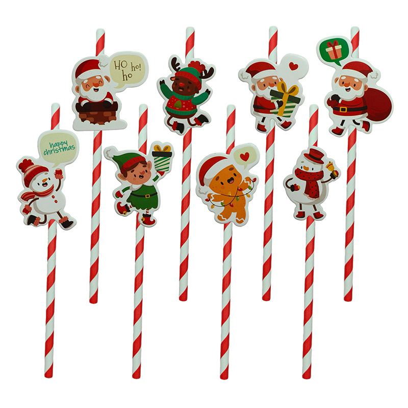 Papel de fiesta de Navidad transfronterizas temática de Navidad desechable postre cóctel de paja decoración