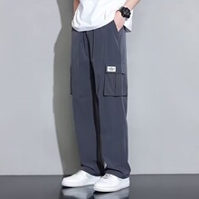 多口袋冰丝工装裤夏季薄款男士宽松透气休闲裤速干运动阔腿直筒裤