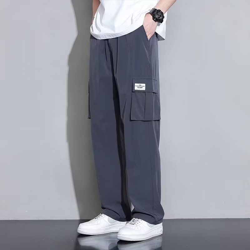 多口袋冰丝工装裤夏季薄款男士宽松透气休闲裤速干运动阔腿直筒裤