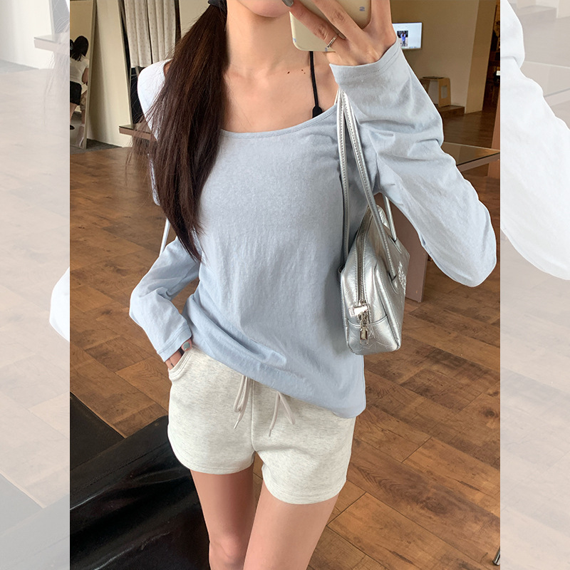 宋正恩蓝色轻薄防晒罩衫女长袖t恤秋季小个子宽松韩系慵懒风上衣|undefined