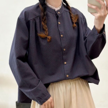 宽松大码波点衬衣新款文艺复古花边领长袖衬衫女宽松显瘦百搭