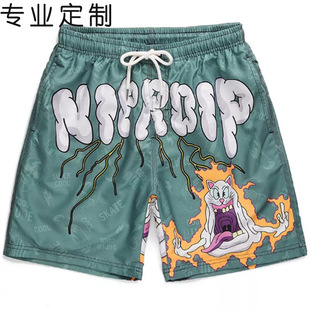 Customized New Full-Page Digital Printing Fashion Men's Shorts Polyester Twill Scarf Waist Drawstring Beach Pants