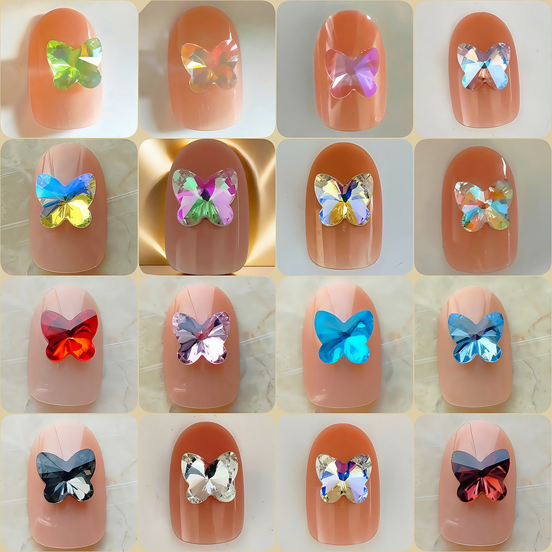 Nail Art Large, Medium and Small Crystal Butterfly Pointed Bottom Diamond Super Shiny Nail Diamond Multi-Color Nail Diamond Jewelry Butterfly Diamond Popular