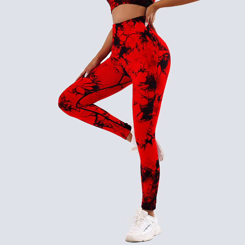 Tie Dye High-Waisted Women's Yoga Pants Breathable Sweat-Wicking Peach Fitness Cropped Sports Tights_desvips.com