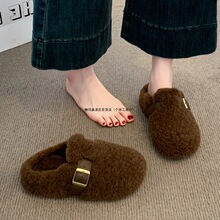 厚底勃肯鞋包头毛毛拖鞋女外穿2025新款秋冬爆款一脚蹬加绒棉拖鞋
