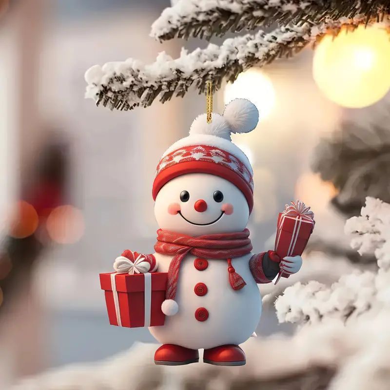 跨境新品平面2D可爱卡通圣诞雪人汽车挂件圣诞树摆件挂件圣诞装饰|undefined