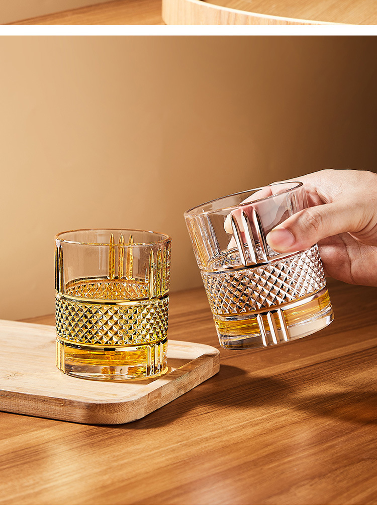 酒吧鸡尾酒古典杯子 水晶威士忌酒杯高级感洋酒杯彩绘描金杯子-阿里巴巴