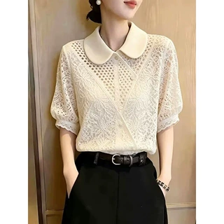 娃娃领蕾丝短袖衬衫女士2026新款夏季设计感穿搭衬衣女巨好看上衣