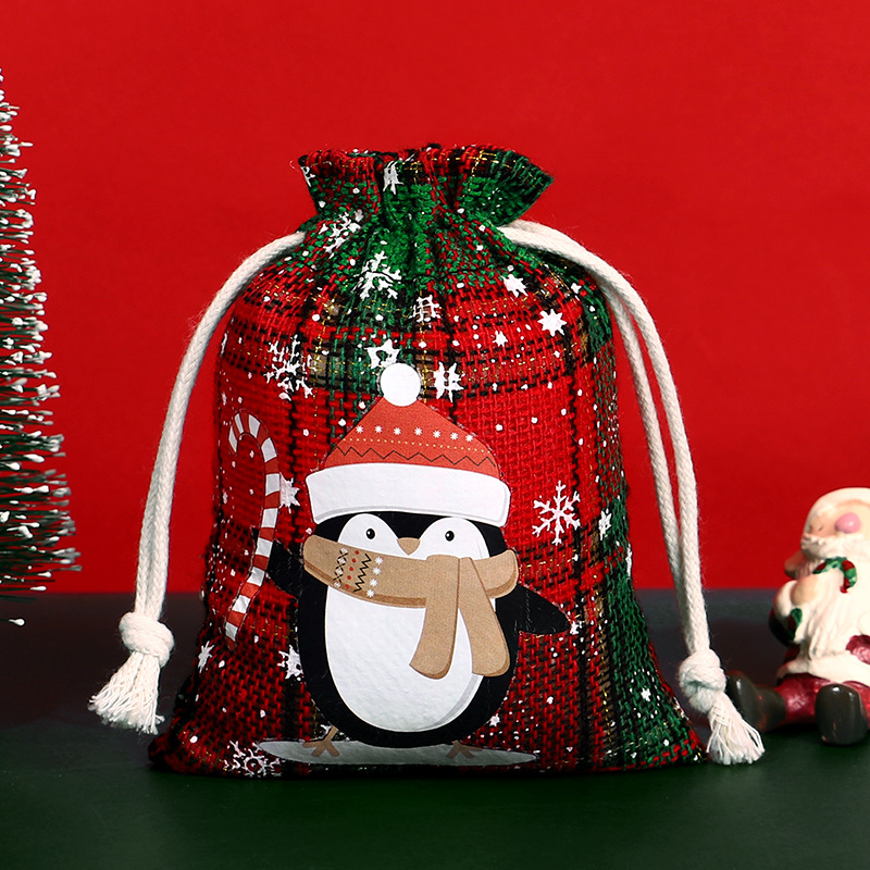 Bolsa de algodón a cuadros de Navidad con cordón Bolsa de embalaje de regalo de caramelo de Navidad Calendario de Adviento bolsa pequeña al por mayor