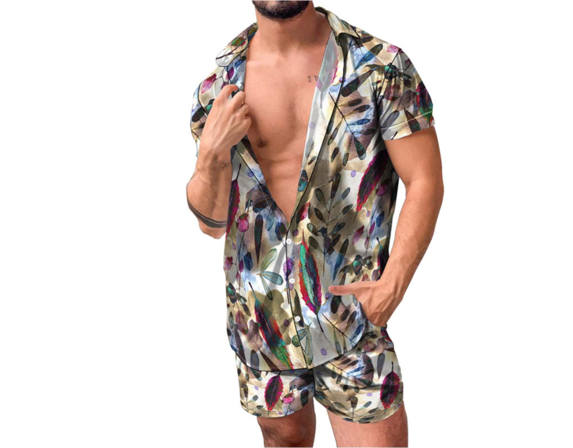 2025 transfronterizo Amazon AliExpress Europa y Estados Unidos hombres camisas casuales de manga corta pantalones cortos set