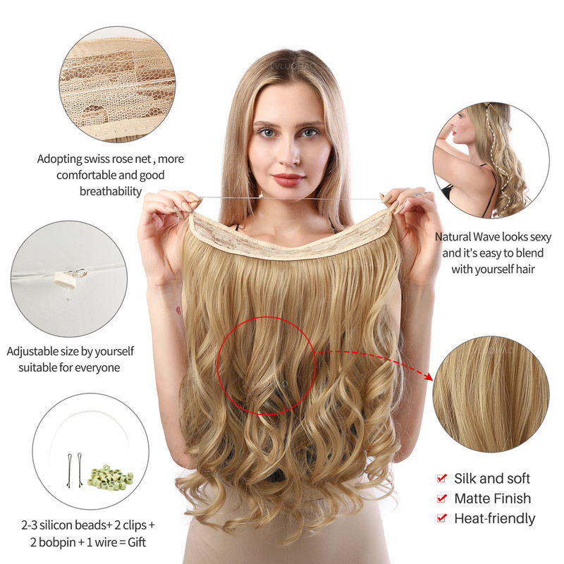 Long curly hair Wavy Curly with transparent line source factory European and American wig fish line heat-resistant fiber non-clip matte