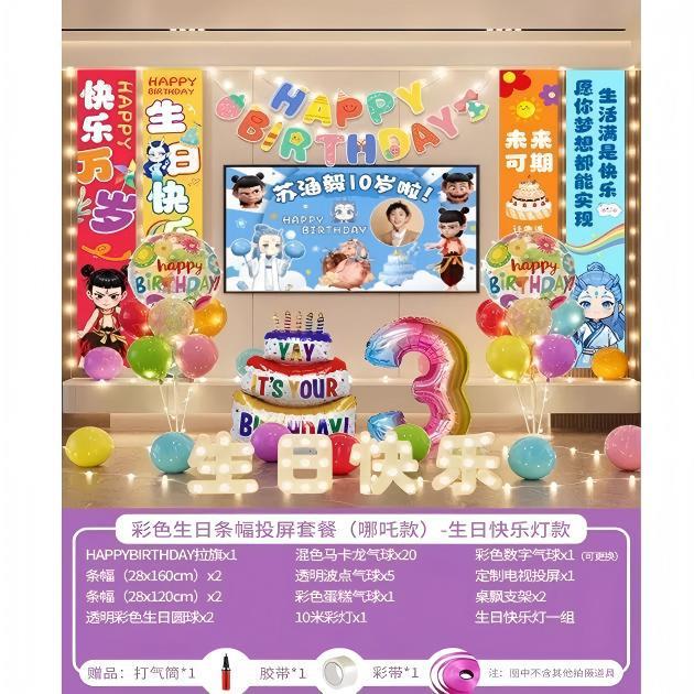 ネザテーマの誕生日シーンのレイアウト男の子と女の子の誕生日雰囲気パーティー背景壁装飾|undefined