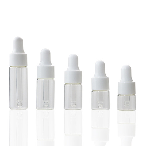 Transparent small dropper essential oil bottle 1ml 5ml 3ml essence cosmetic sample trial packaging glass bottle