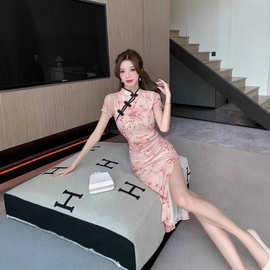 中式旗袍技师工作服气质 养生馆会所spa采耳师服装性感碎花连衣裙