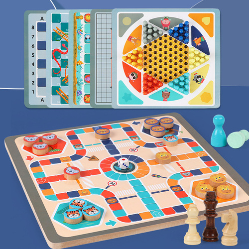 Wooden children's educational flying chess checkers multi-functional backgammon adventure game chess toys board game customization