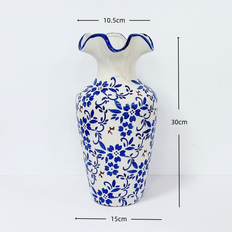 高級感のある新中式レトロな青花磁器の花瓶、フラワーアレンジメント、水栽培の花、リビングルームや玄関の装飾品