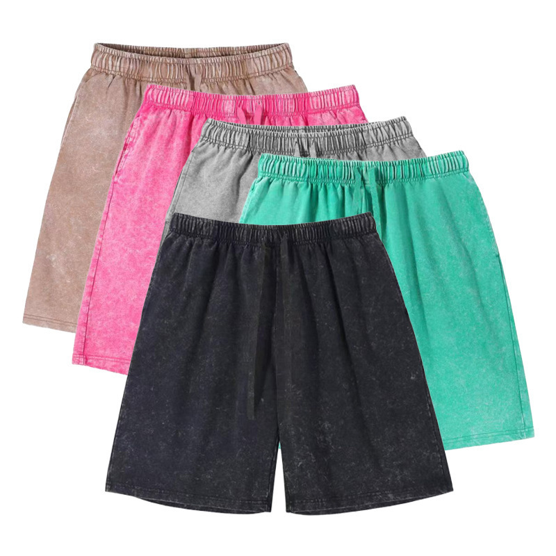 260g Heavy Washed Cotton Shorts for Men, Distressed Snowflake Vintage Loose Casual Cross-Border Wholesale Bulk Supply