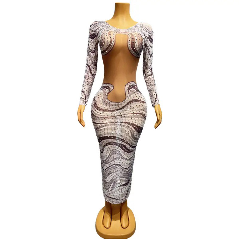 Cross-border European and American actress long costume performance talent live dance slim light dress red carpet host