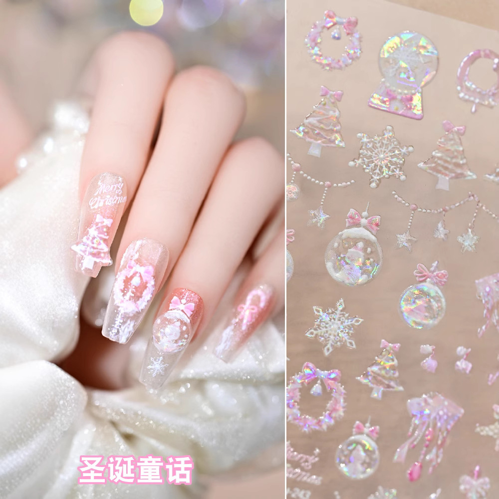 Nuevo cuento de hadas de Navidad relieve conchas luz bola de Navidad muñeco de nieve copo de nieve árbol de Navidad arco pegatinas de alce transfronterizas