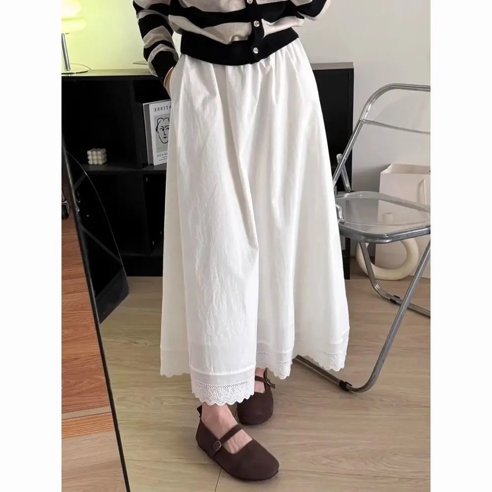 High-End Korean Lace White Skirt for Women 2025 New Small A-Line Bud Umbrella Skirt Long Skirt
