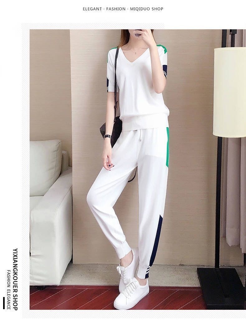 Women's Casual Sports Suit Set Short Sleeved Cropped Pants Fashionable And Stylish Two Piece Set Summer Style 2026 Popular New_ecoleips.com