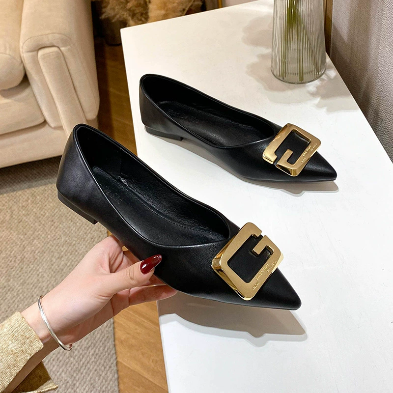 Универсальные мягкие французские балетки для женщин 2025, новые квадратные пряжки, подходят к юбке, большие размеры 41-43