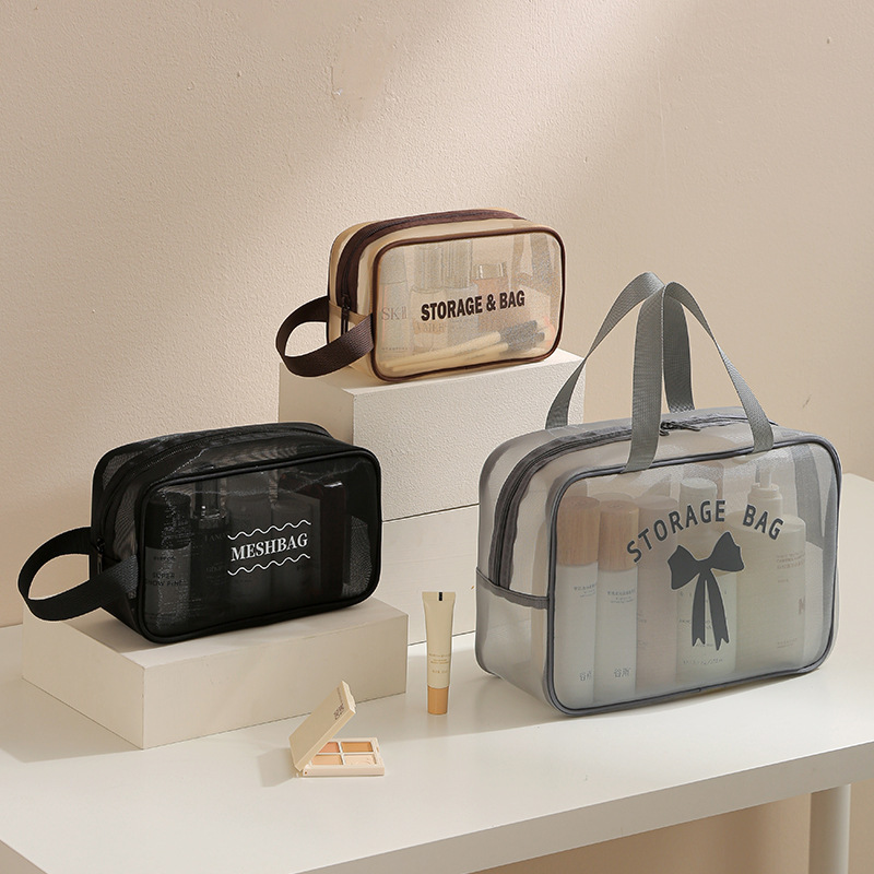Simple High-end Sense Mesh Handbag Cosmetic Bag Travel Portable Transparent Large Capacity Toiletry Bag Storage Bag Portable