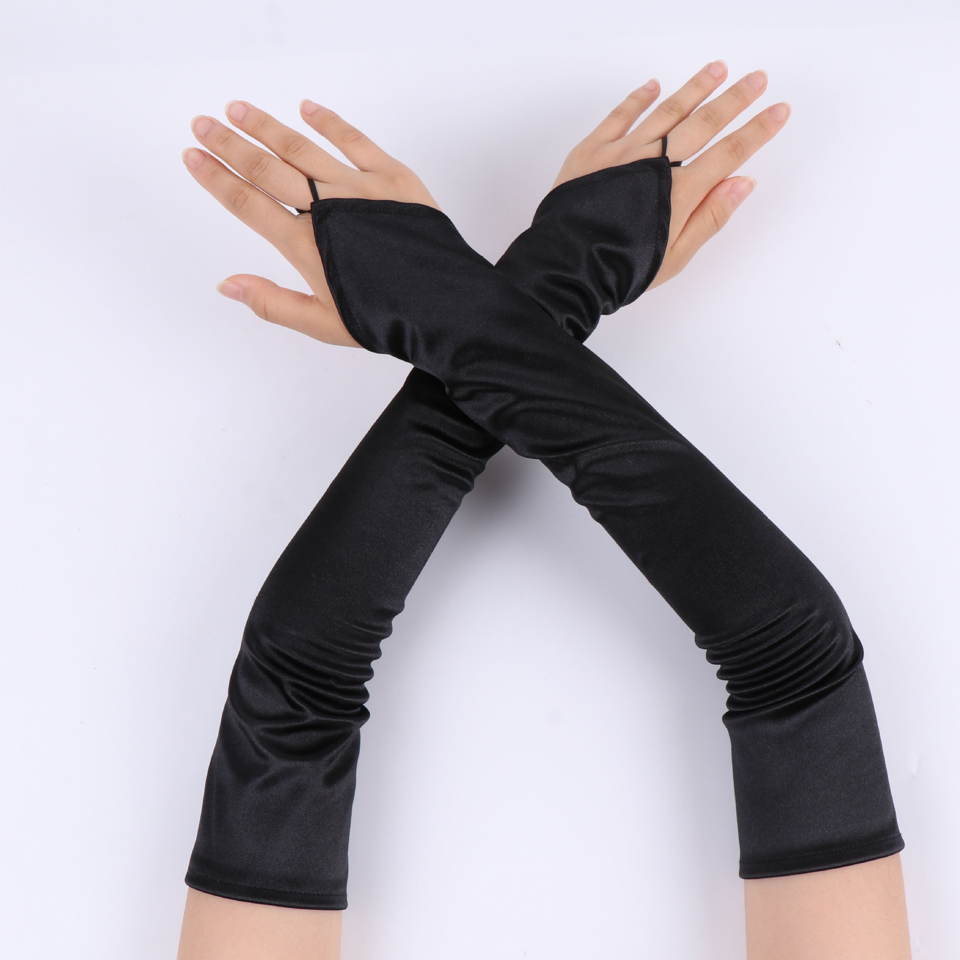 50cm Satin Gloves, Stretchy and Extra-Long, Dress Satin Fingerless Gloves for Weddings, Performances, Balls, Costume Accessories, Dance
