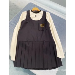 南油女装24春夏新款miu名媛气质学院风百褶拼接连衣裙＋T恤女