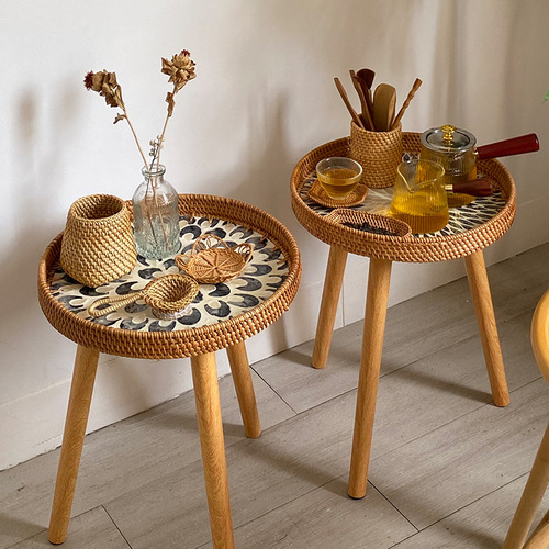 Vietnamese autumn rattan cover with tea drain coaster tea ceremony accessories office storage box storage mildew-proof solid wood round pen