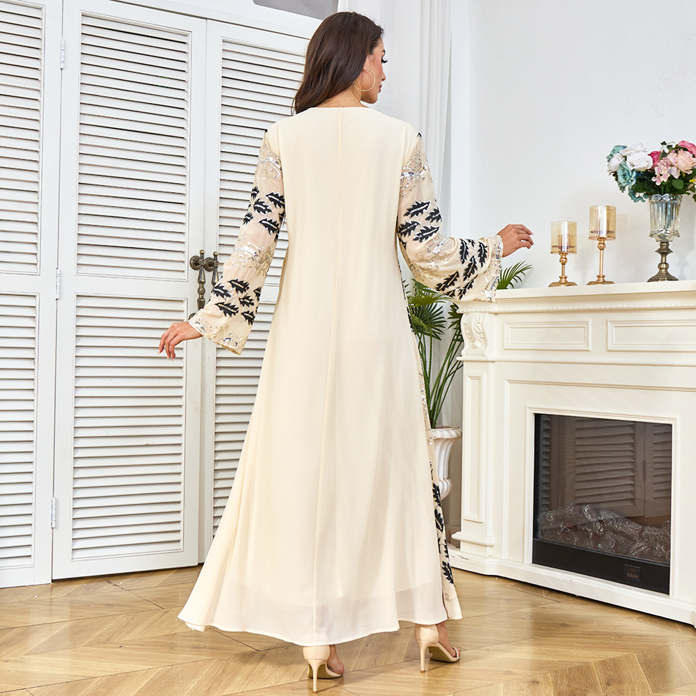 New Cross-border Dubai Abaya Clothing, Abaya, Middle Eastern Dress, Long-sleeved Sequined Arabic Gown_ecoleips.com