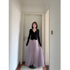 春先の女性用二層シフォンテクスチャーメッシュスカート、伸縮性ウエスト、痩身、プリーツ、大きな裾、Aラインロングスカート、大きなスカート