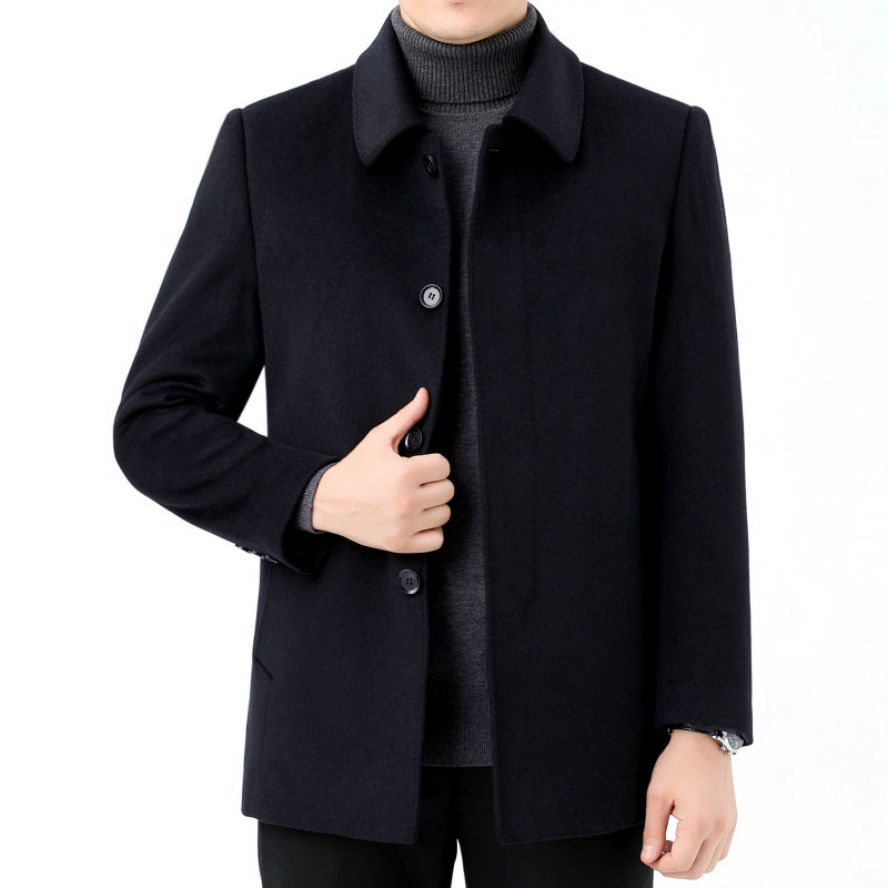 Winter cashmere long coat, liner with down, woolen jacket, mid-length, increased thickness
