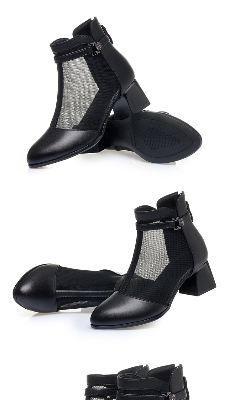 Boot nữ cổ thấp da lộn lưới gót vuông 6 cm — Xám gạo chi tiết 14