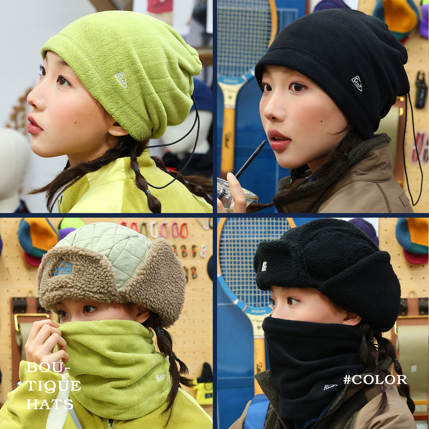 Versatile Drawstring Hooded Fleece Versatile Pullover Hat for Autumn and Winter, Unisex Warm and Cold-Proof Neck Gaiter Mask Trendy Hat