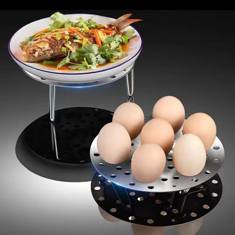 High-legged stainless steel steaming rack