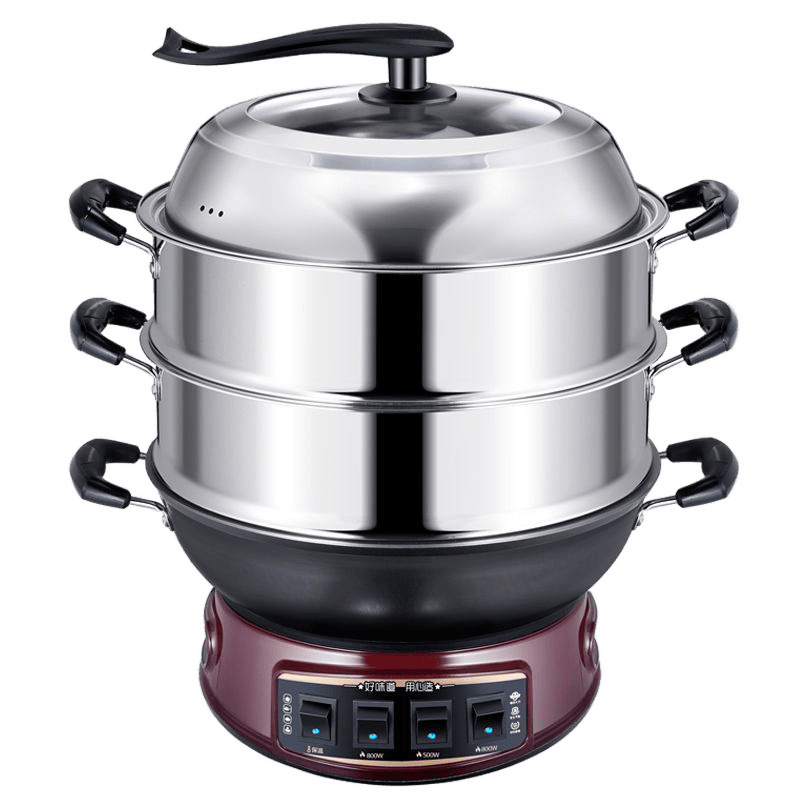Olla eléctrica de hierro fundido multifuncional engrosada, wok eléctrico doméstico, wok, wok antiadherente, wok, wok, wok, estofado al vapor, olla caliente image 6