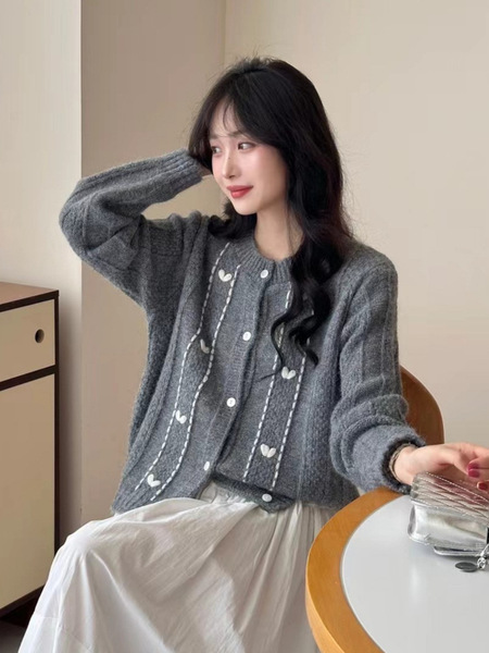 Cute autumn cardigan with a round collar