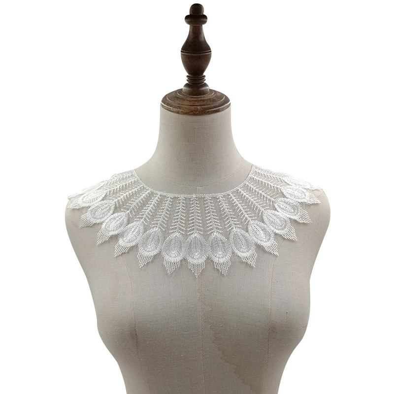 钻石网底刺绣假领子涤光丝绣花胸领DIY花边辅料水溶蕾丝领花
