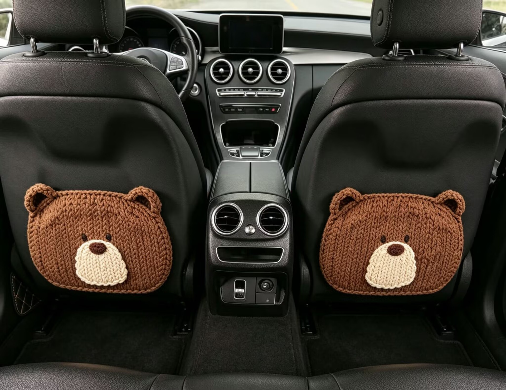 Car Rear Seat Anti-Kick Pad with 3D Texture Effect, Knitted Bear Design, Children's Anti-Dirt Protective Pad, Seat Back Protection Pad