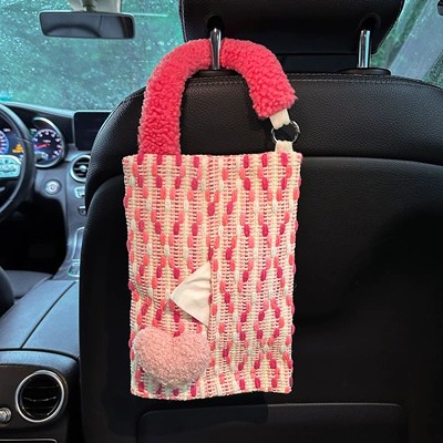 Car-Mounted Tissue Box, Hanging Car tissue box/set - pink-love-tissue-bag