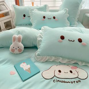Ins Washed Cotton Towel Embroidered Pillowcase Princess Style Home Lace Pillowcase Pair Single Dormitory Pillow Core Set