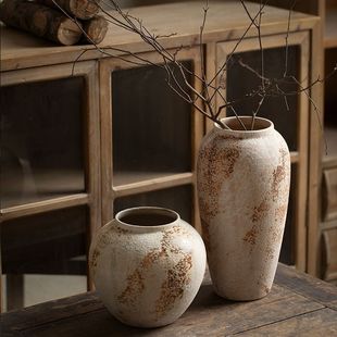 New Chinese Wabi-Sabi Style Decorative Ornaments, Mottled Old Stoneware Jars, Entrance Tv Cabinets, Flower Arrangements, Ceramic Vases