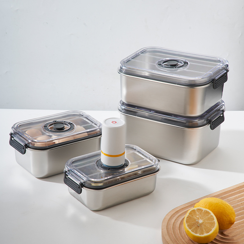 Caja de conservación fresca de acero inoxidable 304, frigorífico de frutas y verduras para el hogar, caja de almacenamiento sellada, caja de conservación de vacío eléctrica