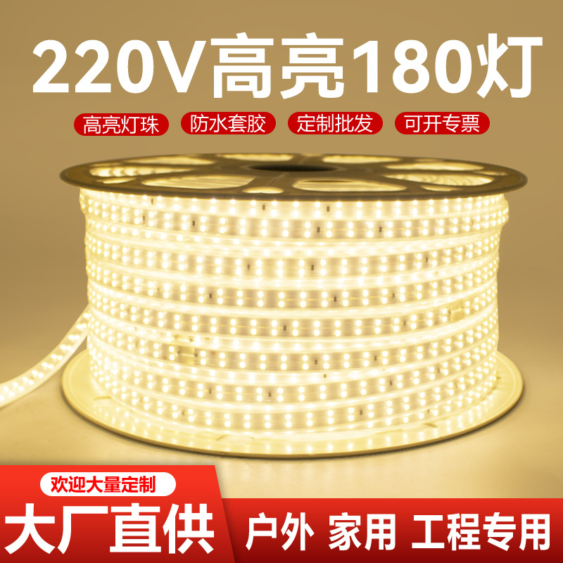 LED灯带2835柔性硅胶线形灯户外防水型220v高压双排light软条工程