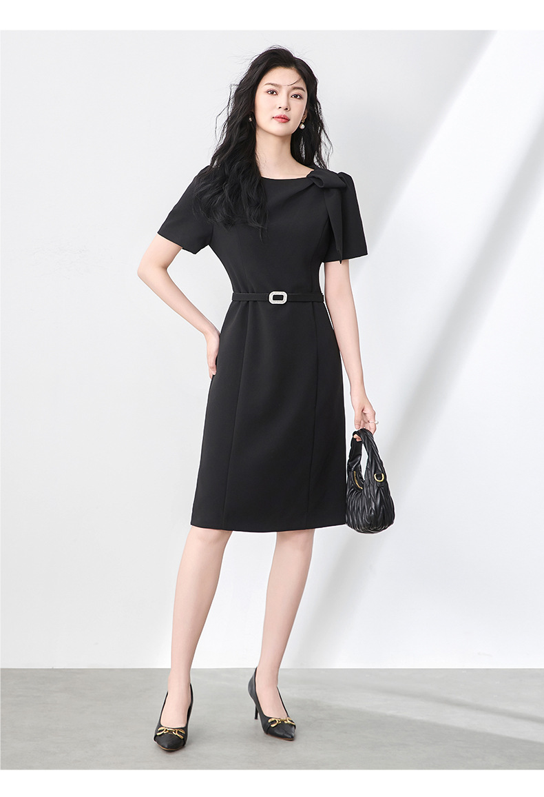Váy liền dáng ôm body nữ phong cách sang trọng trang trí nơ — Màu đen chi tiết 9