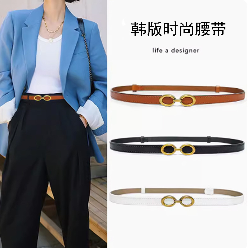Waist seal girls' buckle stretch thin belt retro Korean style dress decorative casual slimming women's belt