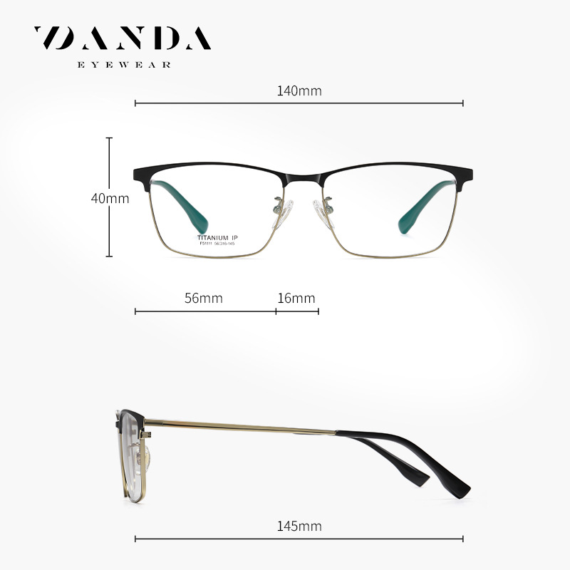 El nuevo espejo plano de titanio puro F51111 de negocios de moda para hombres puede equiparse con gafas de miopía, marco óptico cuadrado de galvanoplastia IP