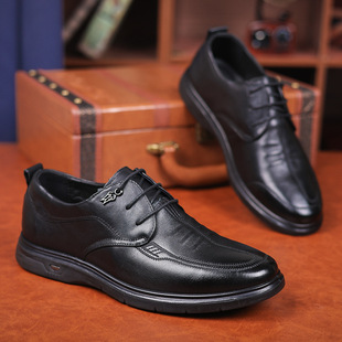 Spring and Autumn New Men's Casual Leather Shoes, Comfortable and Fashionable Single Shoes, Soft Soles, Middle-Aged and Elderly Shoes, Lace-Up Dad Shoes