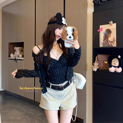 设计感辣妹套装碎花长袖开衫外套女早秋内搭花边吊带背心两件套潮